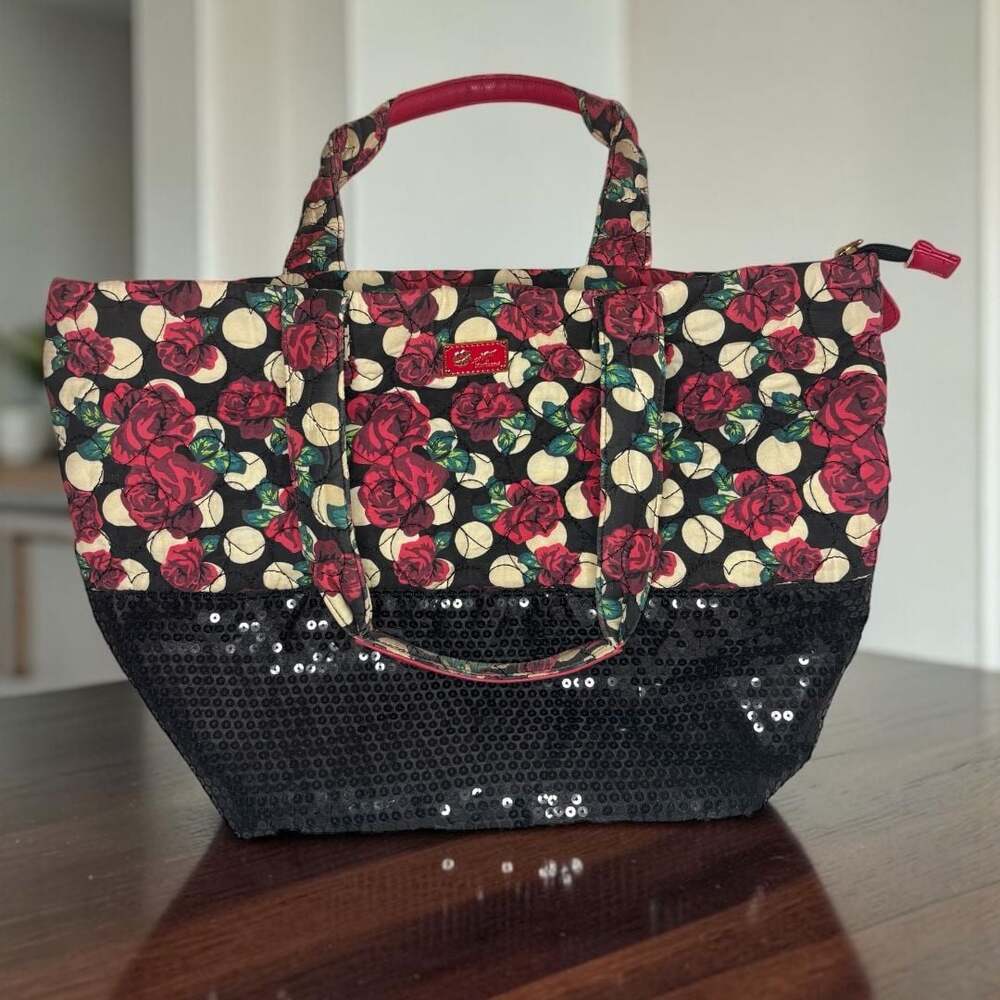 Luv Betsey by Betsey Johnson Quilted Heart Rose Sequin Tote Bag